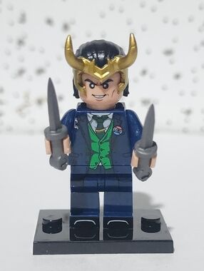 Custom Lego Mighty Thor love and thunder Loki Gala Character with black stand